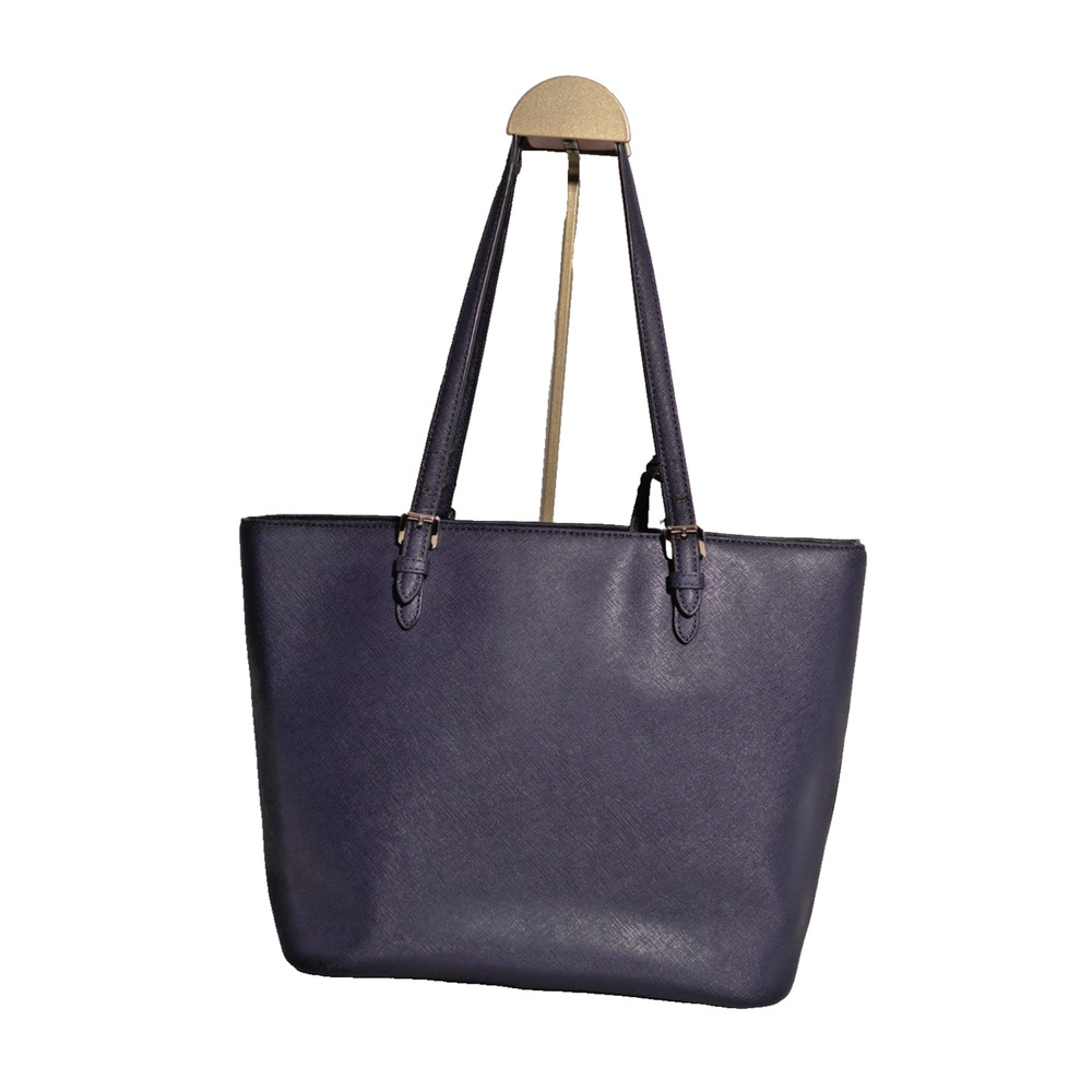 Michael Kors Navy Blue School College Tote Shoulder Bag Gold Hardware Large - Picture 3 of 16